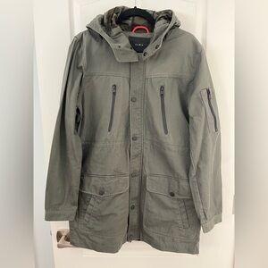 Zara Men’s Khaki Green Lightweight Utility Jacket Leather Zipper Pocket Details